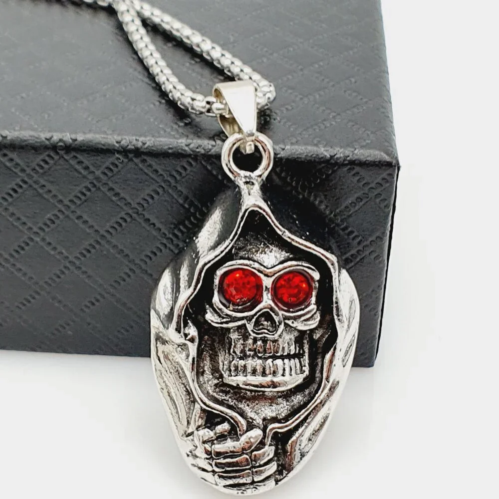 ❤️Surgical punk ghost head ruby skull necklace, N90201P110